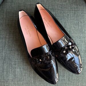 kate spade Cleo floral Black Patent Floral-Embellished Pointed Loafers Women’s 8